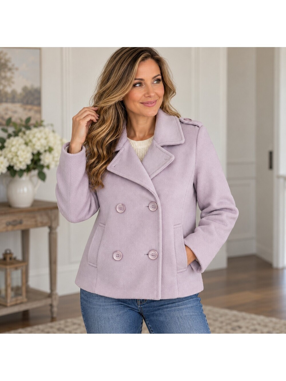 Ashley Outerwear Women's Lilac Double-Breasted Peacoat Size XL